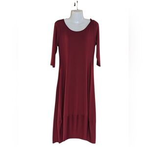 Eileen Fisher Rich Burgundy Midi Jersey Stretch Dress Size M